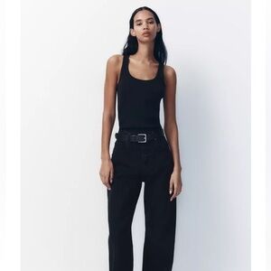 Zara Highrise Black Straight Leg Cotton Jeans Size 2